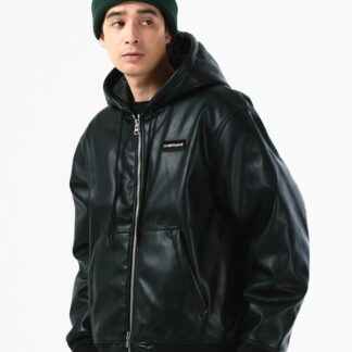 FAKE LEATHER ZIP HOODIE